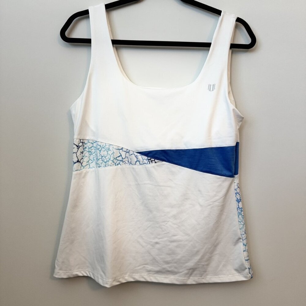 Eleven by Venus Williams Size Large (L) Women's White Athletic Tank Top with Blu